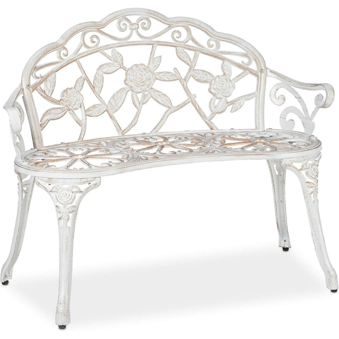 Panca Panchina in Ghisa, 2 Posti, Rose, da Esterno, Terrazzo, Giardino 78x98x57cm