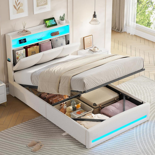 Letto con vano contenitore beige 90 x 200 cm