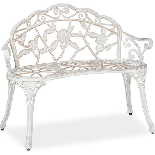 Panca Panchina in Ghisa, 2 Posti, Rose, da Esterno, Terrazzo, Giardino 78x98x57cm