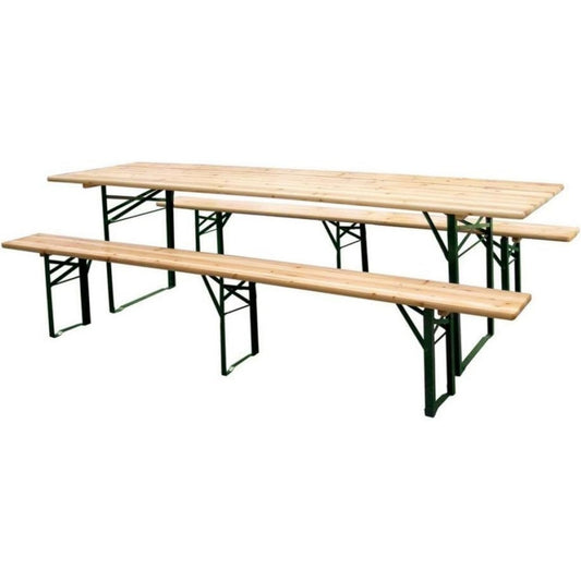 Tavolo Set Birreria Plus, Tavolo e Panche in Legno e Acciaio, Richiudibile, Panche