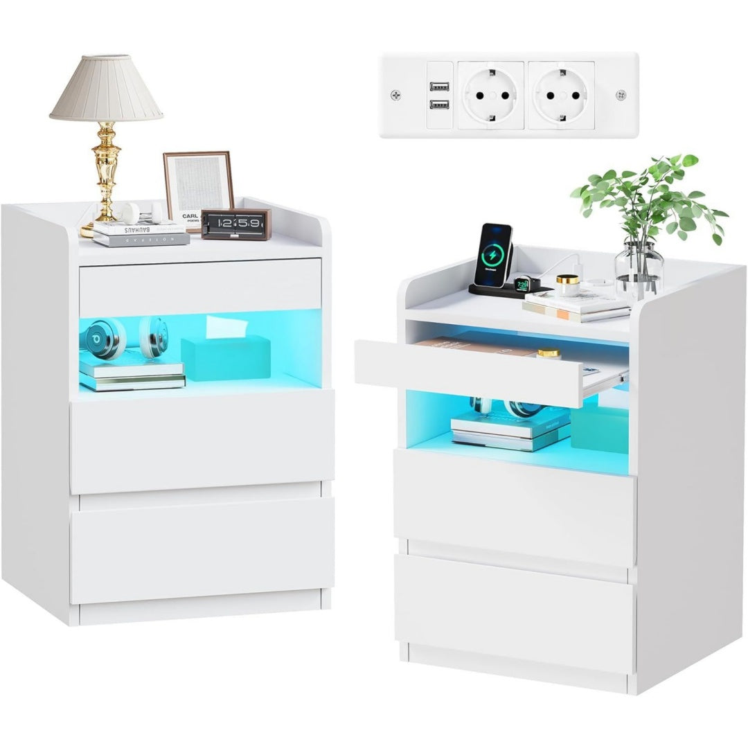 comodini bianco per letto con porta usb 2